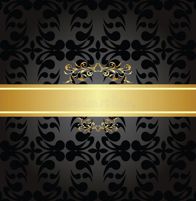 Modèle sans couture de charbon de bois élégant avec la bannière d'or illustration libre de droits Modèle sans couture de charbon de bois élégant avec la bannière d'or illustration libre de droits