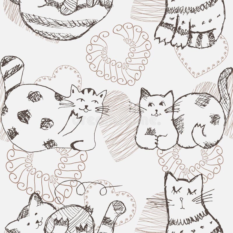 Modèle sans couture de chats tirés par la main illustration de vecteur Modèle sans couture de chats tirés par la main illustration de vecteur