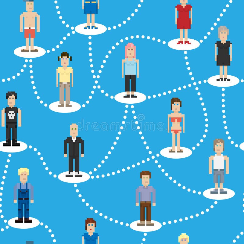 Modèle sans couture de connexion sociale de personnes de pixel illustration libre de droits Modèle sans couture de connexion sociale de personnes de pixel illustration libre de droits