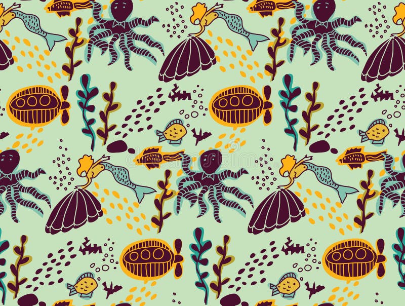 Modèle sans couture de couleur animale sous-marine de vie marine illustration stock Modèle sans couture de couleur animale sous-marine de vie marine illustration stock