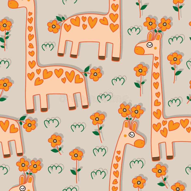 This illustration is abstract giraffe calm down not enough need more design in seamless pattern with decoration flower and grasses. This illustration is abstract giraffe calm down not enough need more design in seamless pattern with decoration flower and grasses.