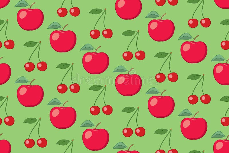 Modèle sans couture de fruit vert de vecteur avec des pommes et des cerises illustration de vecteur Modèle sans couture de fruit vert de vecteur avec des pommes et des cerises illustration de vecteur