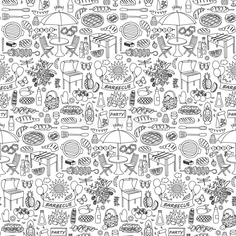 Modèle sans couture de griffonnage de partie de barbecue illustration libre de droits Modèle sans couture de griffonnage de partie de barbecue illustration libre de droits