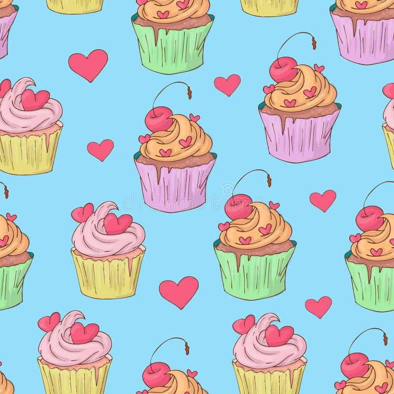 Modèle sans couture de jour de St Valentine s avec des petits gâteaux Illustration de vecteur illustration stock Modèle sans couture de jour de St Valentine s avec des petits gâteaux Illustration de vecteur illustration stock