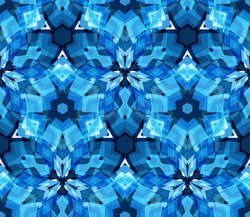 Blue kaleidoscope seamless pattern. Seamless pattern composed of color abstract elements located on white background. Useful as design element for texture, pattern and artistic compositions. Vector illustration. Blue kaleidoscope seamless pattern. Seamless pattern composed of color abstract elements located on white background. Useful as design element for texture, pattern and artistic compositions. Vector illustration.