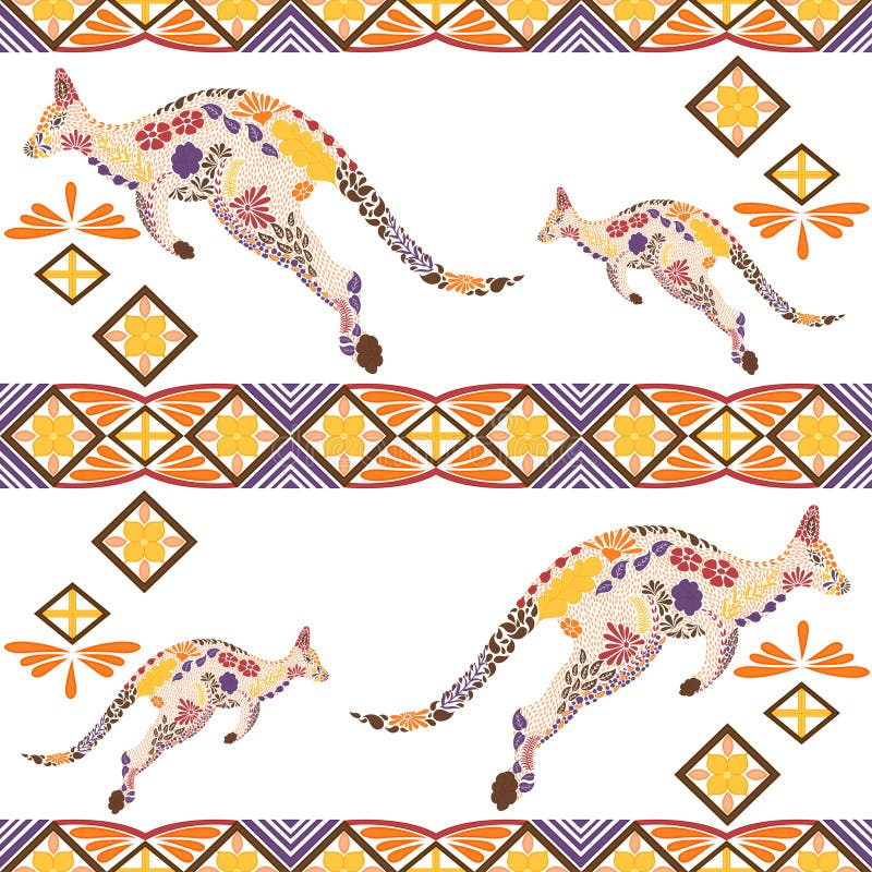 Modèle sans couture de kangourou fait à partir des fleurs, feuilles illustration stock Modèle sans couture de kangourou fait à partir des fleurs, feuilles illustration stock