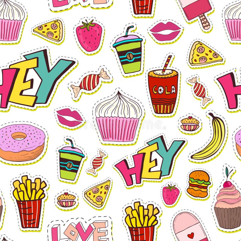 Modèle sans couture de mode avec des corrections Fond de bande dessinée dans le style à la mode comique de 80s 90s Illustration l illustration stock Modèle sans couture de mode avec des corrections Fond de bande dessinée dans le style à la mode comique de 80s 90s Illustration l illustration stock