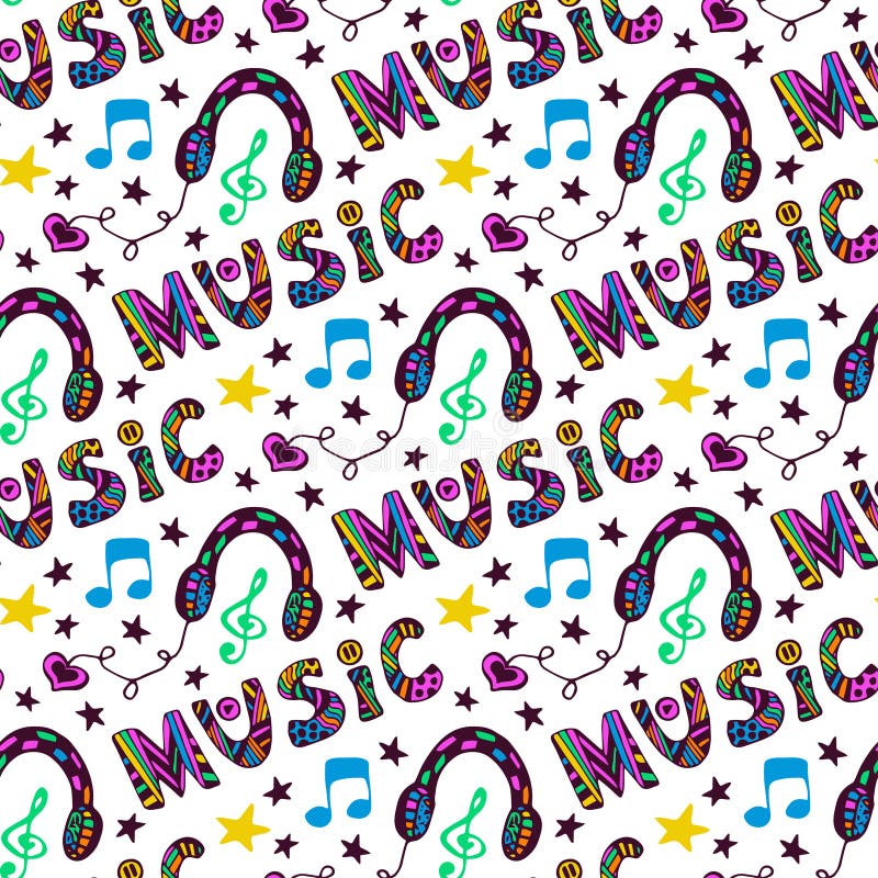Modèle sans couture de musique de griffonnage avec des écouteurs et illustration de vecteur Modèle sans couture de musique de griffonnage avec des écouteurs et illustration de vecteur