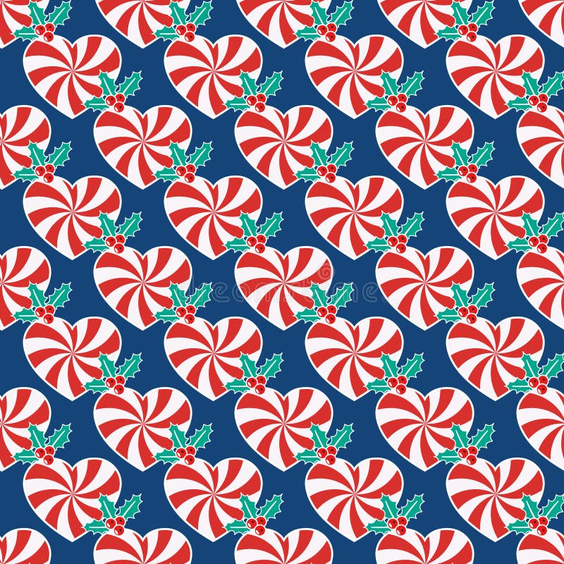 Modèle sans couture de Noël avec des cannes de sucrerie sous forme de coeur et gui illustration libre de droits Modèle sans couture de Noël avec des cannes de sucrerie sous forme de coeur et gui illustration libre de droits