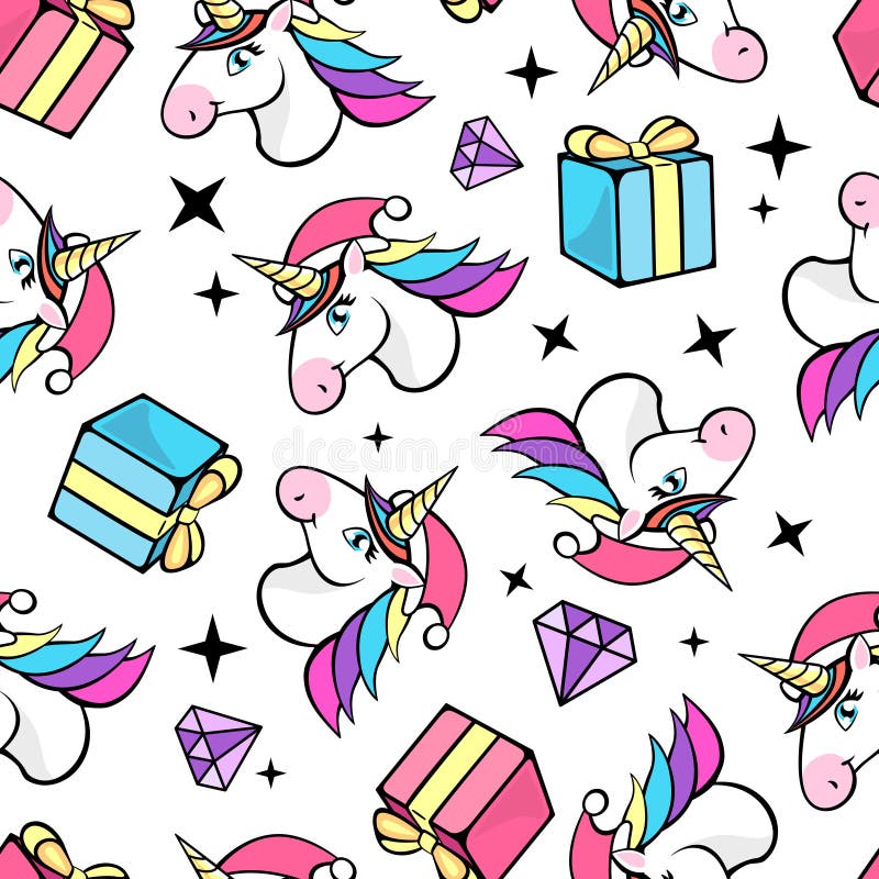 Modèle sans couture de Noël avec la licorne fantastique Fond d'enfants de bande dessinée illustration libre de droits Modèle sans couture de Noël avec la licorne fantastique Fond d'enfants de bande dessinée illustration libre de droits
