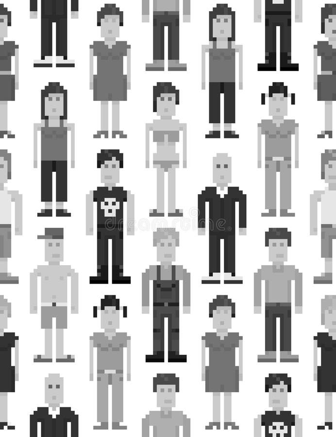 Modèle sans couture de personnes de pixel illustration libre de droits Modèle sans couture de personnes de pixel illustration libre de droits