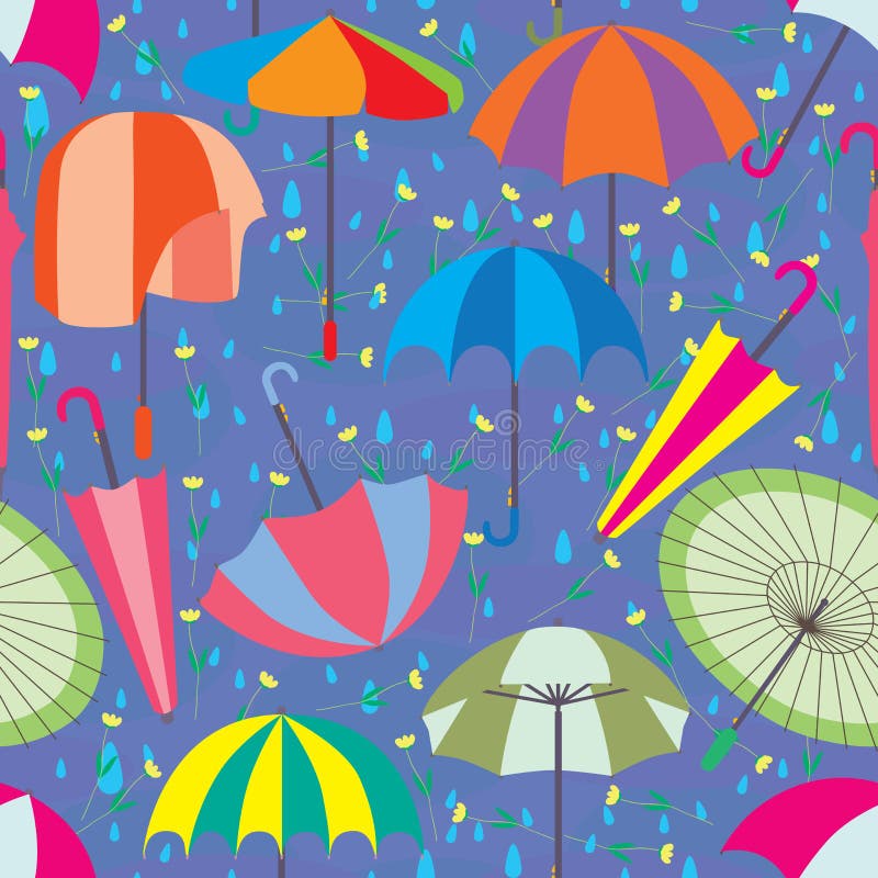 Modèle sans couture de pluie réglée de parapluie illustration libre de droits Modèle sans couture de pluie réglée de parapluie illustration libre de droits