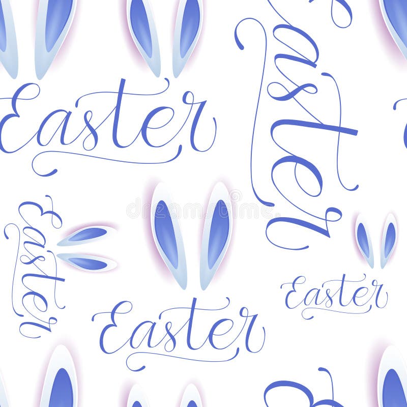 Modèle sans couture de Pâques avec des oeufs, Bunny Ears And Creative Lettering sur le fond blanc illustration libre de droits Modèle sans couture de Pâques avec des oeufs, Bunny Ears And Creative Lettering sur le fond blanc illustration libre de droits
