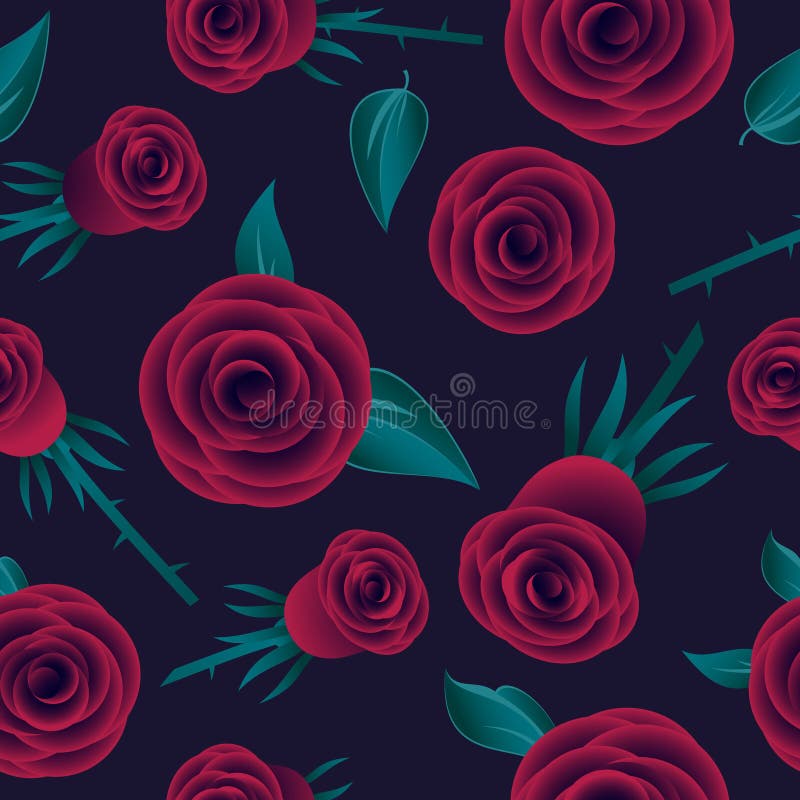 Modèle sans couture de roses rouges Roses avec des feuilles sur le fond foncé illustration stock Modèle sans couture de roses rouges Roses avec des feuilles sur le fond foncé illustration stock