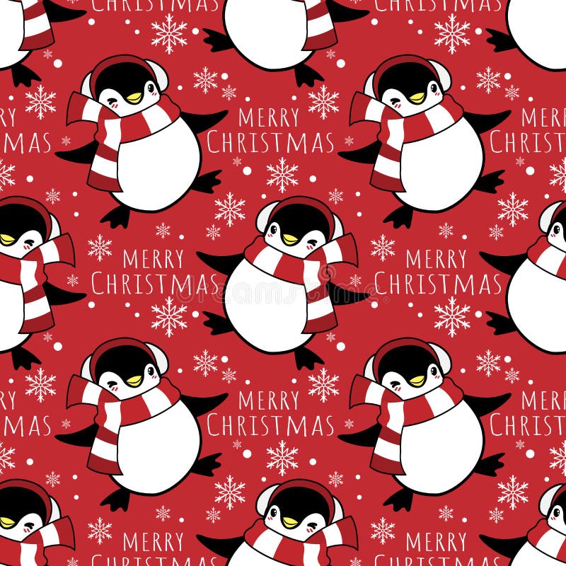 Mod?le sans couture de saison des vacances de No?l avec les pingouins mignons de bande dessin?e dans la coutume d'hiver avec les illustration stock Mod?le sans couture de saison des vacances de No?l avec les pingouins mignons de bande dessin?e dans la coutume d'hiver avec les illustration stock