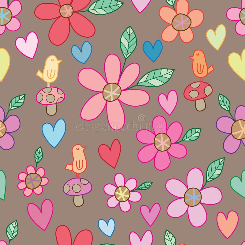 Modèle sans couture de style de brun de champignon de feuille de fleur d'oiseau illustration de vecteur Modèle sans couture de style de brun de champignon de feuille de fleur d'oiseau illustration de vecteur
