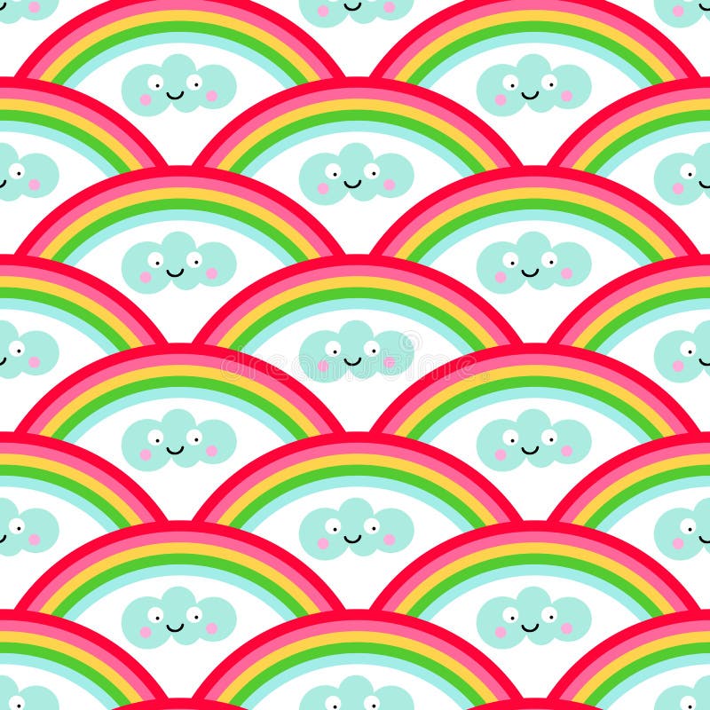 Mod?le sans couture de style d'arc-en-ciel et de kawaii illustration stock Mod?le sans couture de style d'arc-en-ciel et de kawaii illustration stock