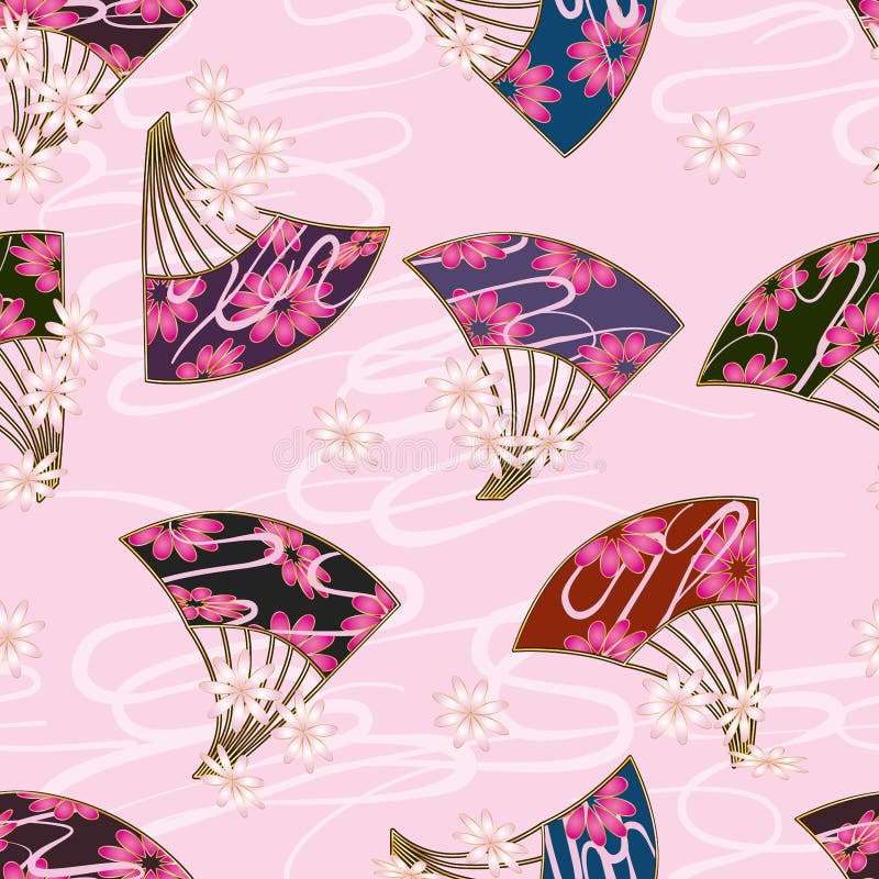 This illustration is design Japan fan flower style seamless pattern in pink color background and style cloud line. This illustration is design Japan fan flower style seamless pattern in pink color background and style cloud line.