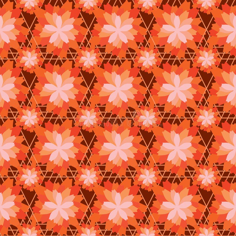This illustration is drawing flower with orange color symmetry in seamless pattern. This illustration is drawing flower with orange color symmetry in seamless pattern.