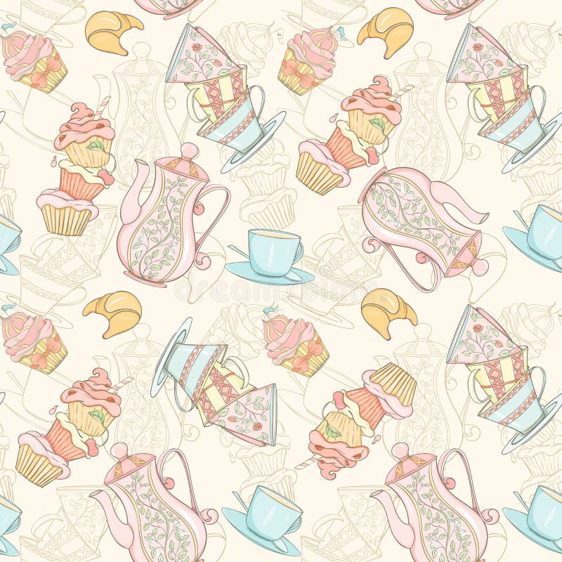 Modèle sans couture de temps de thé illustration stock Modèle sans couture de temps de thé illustration stock