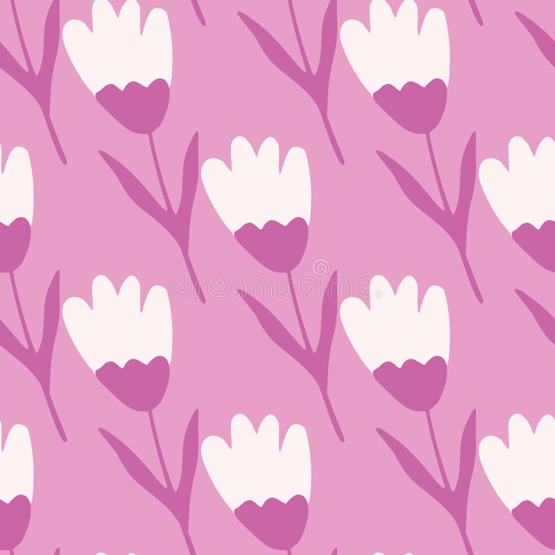 Pink tulip seamless pattern in simple style. Abstract floral backdrop. Cute flower wallpaper. Design for fabric, textile print, wrapping paper, cover. Vector illustration. Pink tulip seamless pattern in simple style. Abstract floral backdrop. Cute flower wallpaper. Design for fabric, textile print, wrapping paper, cover. Vector illustration