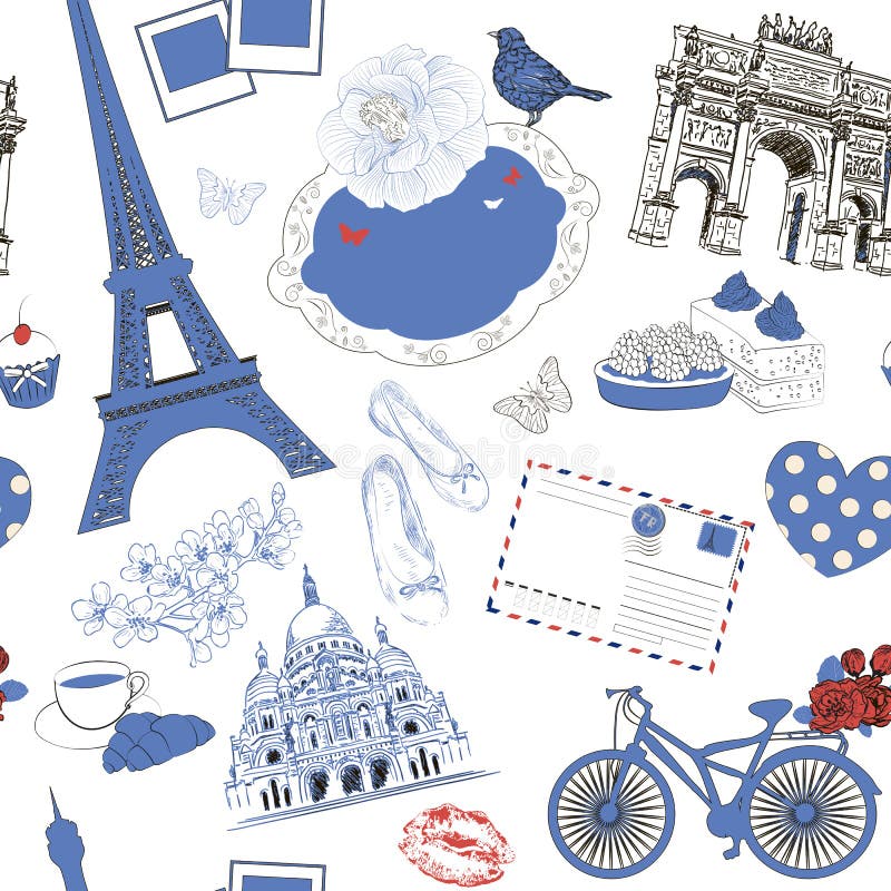 Modèle sans couture de vecteur avec le symbole de Paris illustration libre de droits Modèle sans couture de vecteur avec le symbole de Paris illustration libre de droits