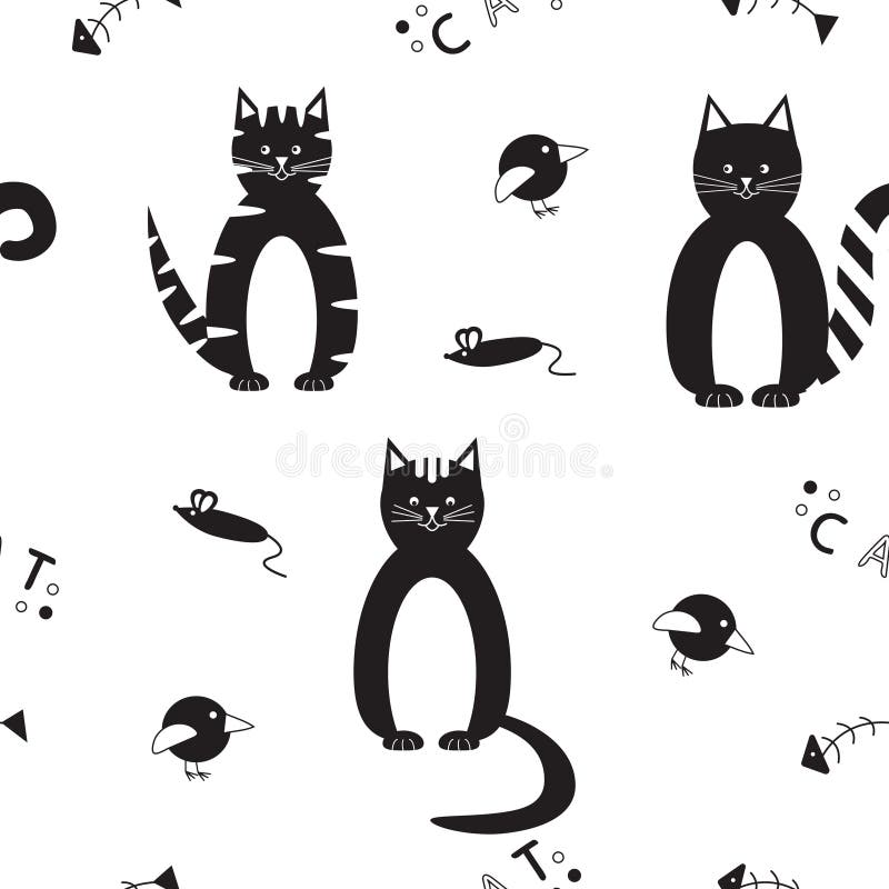 Modèle sans couture de vecteur avec les chats noirs drôles illustration stock Modèle sans couture de vecteur avec les chats noirs drôles illustration stock