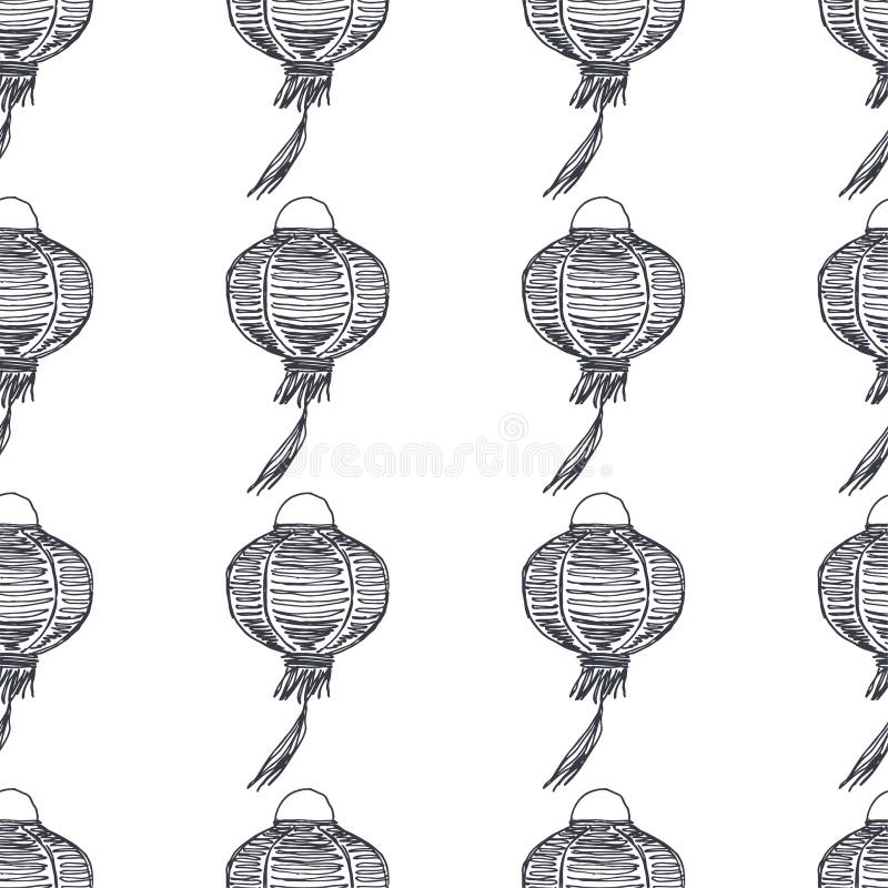 Modèle sans couture de vecteur avec les lanternes chinoises dans le style de croquis Texture tirée par la main avec le symbole de illustration de vecteur