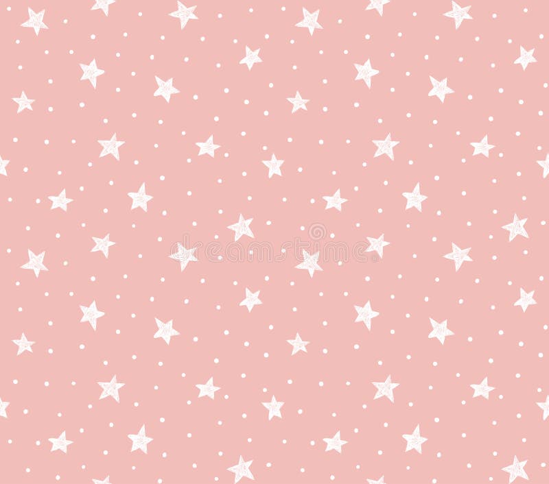 Modèle sans couture de vecteur avec les points et les étoiles chaotiques sur le fond rose illustration libre de droits Modèle sans couture de vecteur avec les points et les étoiles chaotiques sur le fond rose illustration libre de droits