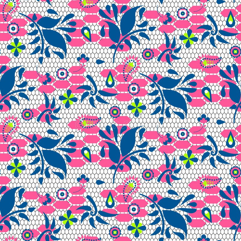 Modèle sans couture de vecteur bleu et rose de dentelle florale illustration stock Modèle sans couture de vecteur bleu et rose de dentelle florale illustration stock