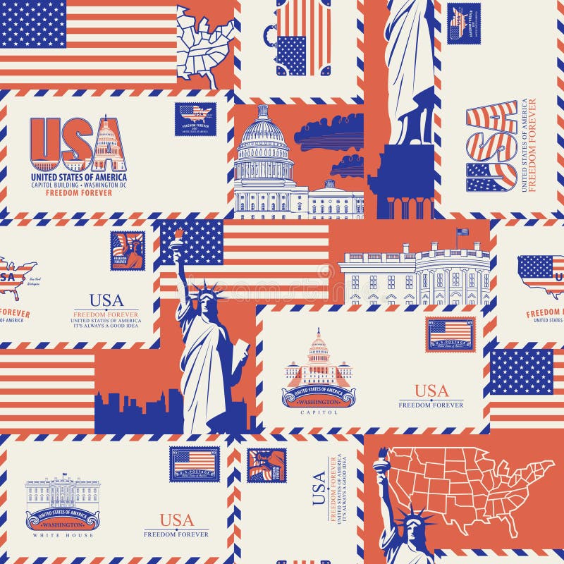 Modèle sans couture de vecteur sur le thème des Etats-Unis illustration stock Modèle sans couture de vecteur sur le thème des Etats-Unis illustration stock