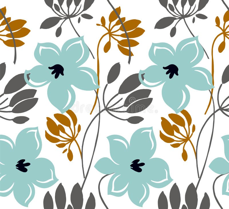 Modèle sans couture de vecteur tiré par la main de couleur Fleurs abstraites avec des feuilles, dessin de croquis Texture florale illustration libre de droits Modèle sans couture de vecteur tiré par la main de couleur Fleurs abstraites avec des feuilles, dessin de croquis Texture florale illustration libre de droits