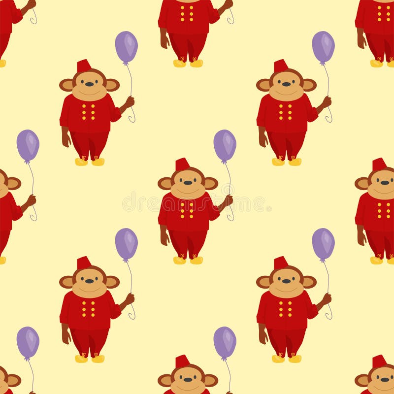 Modèle sans couture de zoo de caractère de singe de bande dessinée de cirque de partie de ballon de singe de chimpanzé d'illustra illustration libre de droits Modèle sans couture de zoo de caractère de singe de bande dessinée de cirque de partie de ballon de singe de chimpanzé d'illustra illustration libre de droits
