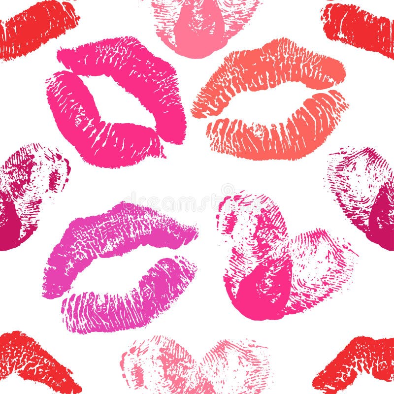Modèle sans couture des coeurs et du rouge à lèvres rouges et roses d'empreinte digitale illustration de vecteur