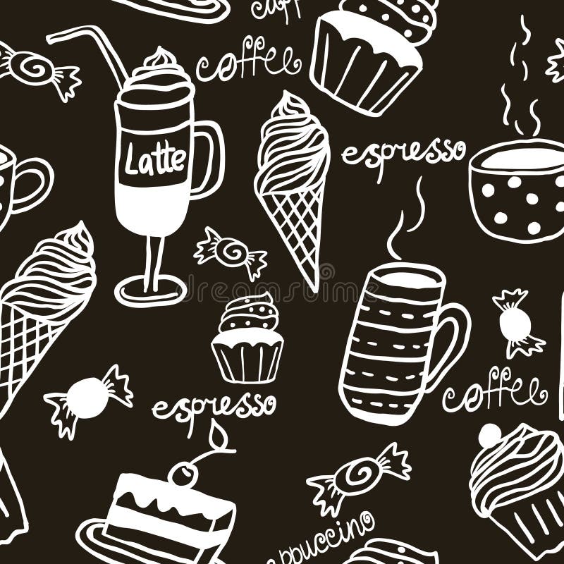 Modèle sans couture doux avec des boissons et des bonbons illustration de vecteur Modèle sans couture doux avec des boissons et des bonbons illustration de vecteur