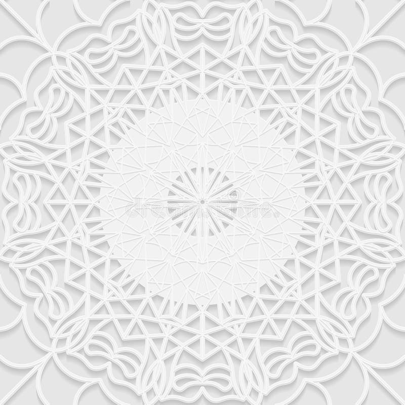 Modèle sans couture du blanc 3D, motif arabe, fond de mandala illustration libre de droits Modèle sans couture du blanc 3D, motif arabe, fond de mandala illustration libre de droits