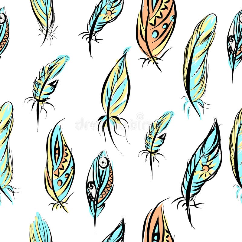 Modèle sans couture ethnique avec des plumes seamless illustration stock Modèle sans couture ethnique avec des plumes seamless illustration stock