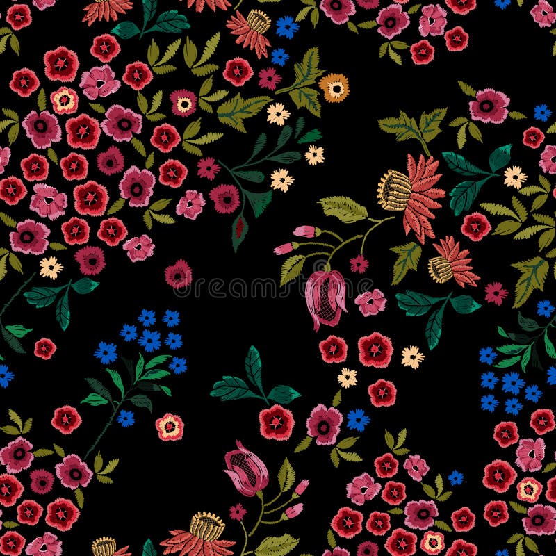 Modèle sans couture ethnique de broderie avec de petites fleurs sauvages illustration stock Modèle sans couture ethnique de broderie avec de petites fleurs sauvages illustration stock