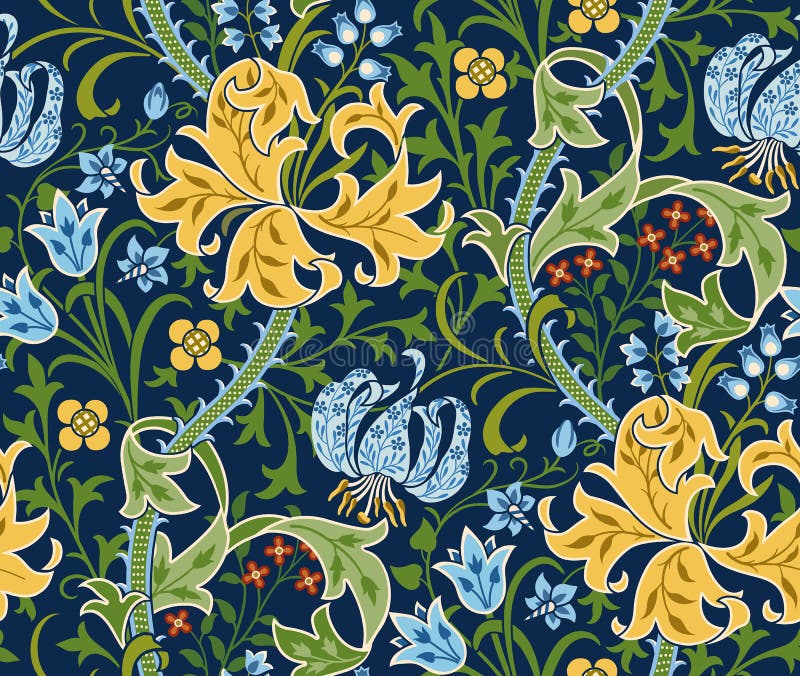 Modèle sans couture fleuri avec grand lis de fleurs et verdure sur le fond vert foncé. Illustration de vecteur.
