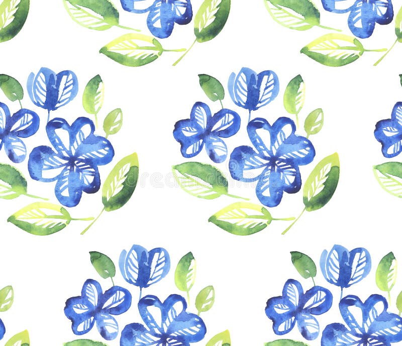 Abstract blue color floral seamless pattern. watercolor hand drawn illustration. Abstract blue color floral seamless pattern. watercolor hand drawn illustration