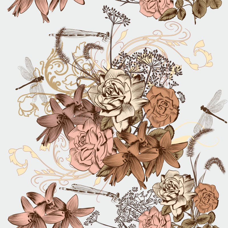Modèle sans couture floral de papier peint dans le style de vintage illustration libre de droits Modèle sans couture floral de papier peint dans le style de vintage illustration libre de droits