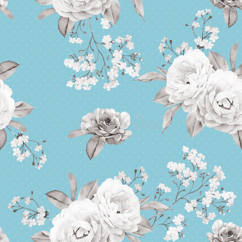 Modèle sans couture floral fait en rose sans couleur sur bleu illustration libre de droits Modèle sans couture floral fait en rose sans couleur sur bleu illustration libre de droits