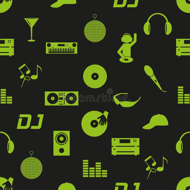 Modèle sans couture foncé eps10 d'icônes du DJ de club de musique illustration de vecteur Modèle sans couture foncé eps10 d'icônes du DJ de club de musique illustration de vecteur