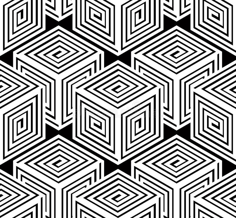 Modèle sans couture géométrique abstrait illusoire monochrome, 3d illustration libre de droits Modèle sans couture géométrique abstrait illusoire monochrome, 3d illustration libre de droits