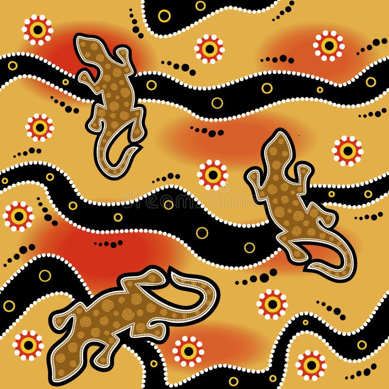 Modèle sans couture indigène australien de vecteur avec les cercles pointillés, les lizars, les spirales, les anneaux et les rayu illustration de vecteur Modèle sans couture indigène australien de vecteur avec les cercles pointillés, les lizars, les spirales, les anneaux et les rayu illustration de vecteur