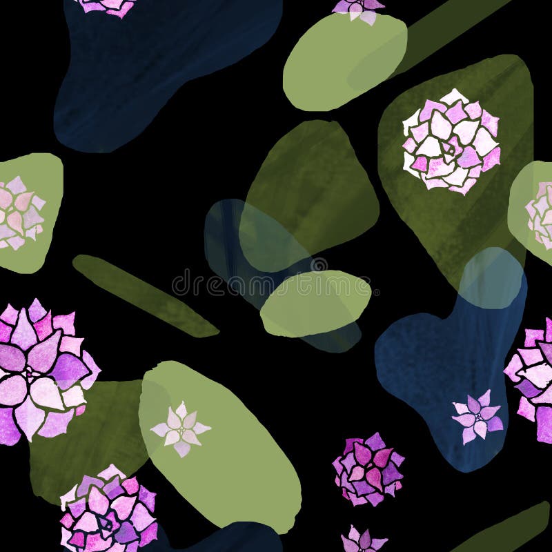 Modèle sans couture minimaliste abstrait Taches vertes et bleues avec des usines d'echeveria d'aquarelle de rose en pastel sur le illustration libre de droits Modèle sans couture minimaliste abstrait Taches vertes et bleues avec des usines d'echeveria d'aquarelle de rose en pastel sur le illustration libre de droits