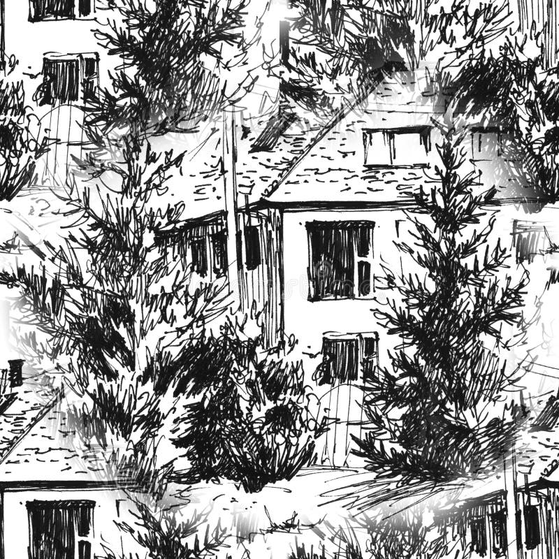 Modèle sans couture peint à la main Ligne tracée urbaine style d'encre de paysages à disposition Vieux croquis de rue de ville su illustration libre de droits Modèle sans couture peint à la main Ligne tracée urbaine style d'encre de paysages à disposition Vieux croquis de rue de ville su illustration libre de droits