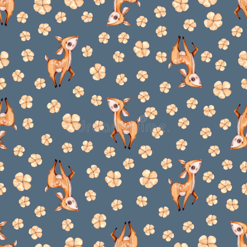 Modèle sans couture peint à la main naïf de crèche aquarelle mignonne avec la copie peintes à la main enfantine animale boisées de illustration stock