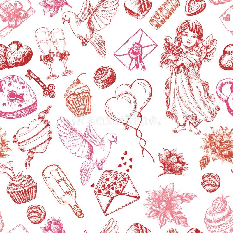 Modèle sans couture pour la Saint-Valentin, ou le jour des mariages illustration stock Modèle sans couture pour la Saint-Valentin, ou le jour des mariages illustration stock