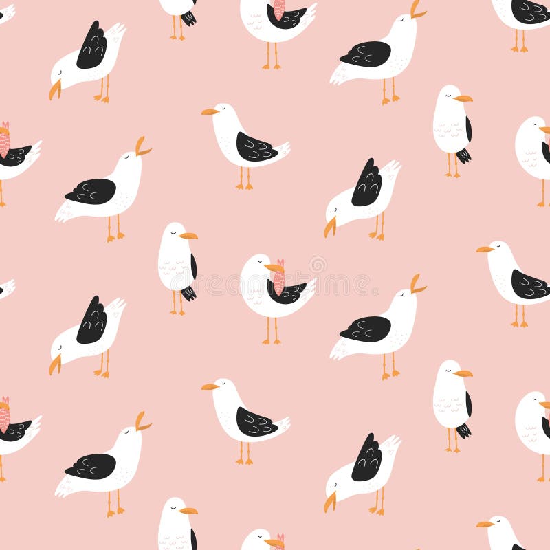 Modèle sans couture puéril moderne avec des mouettes dans le vecteur illustration libre de droits Modèle sans couture puéril moderne avec des mouettes dans le vecteur illustration libre de droits
